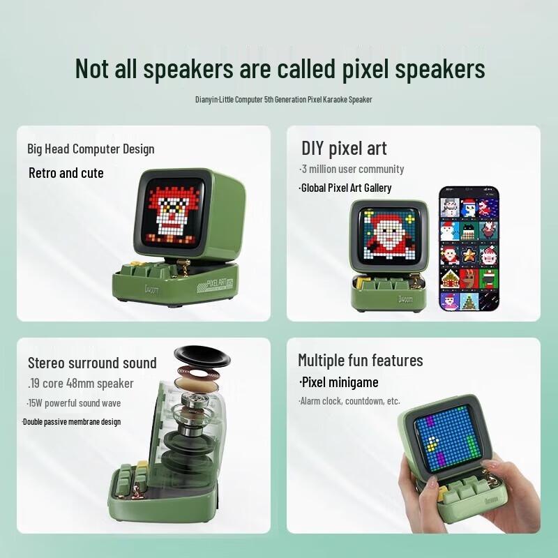 Divoom Ditoo-Mic Retro Pixel Art Bluetooth Speaker with Karaoke Microphone