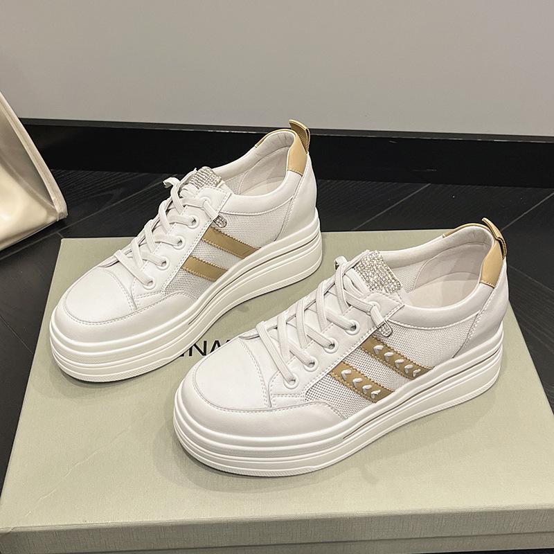 Platform White Shoes Women's 2025 New Women's Shoes Inner Height-increasing Shoes Children's Spring and Summer Breathable Casual Sports Board Shoes