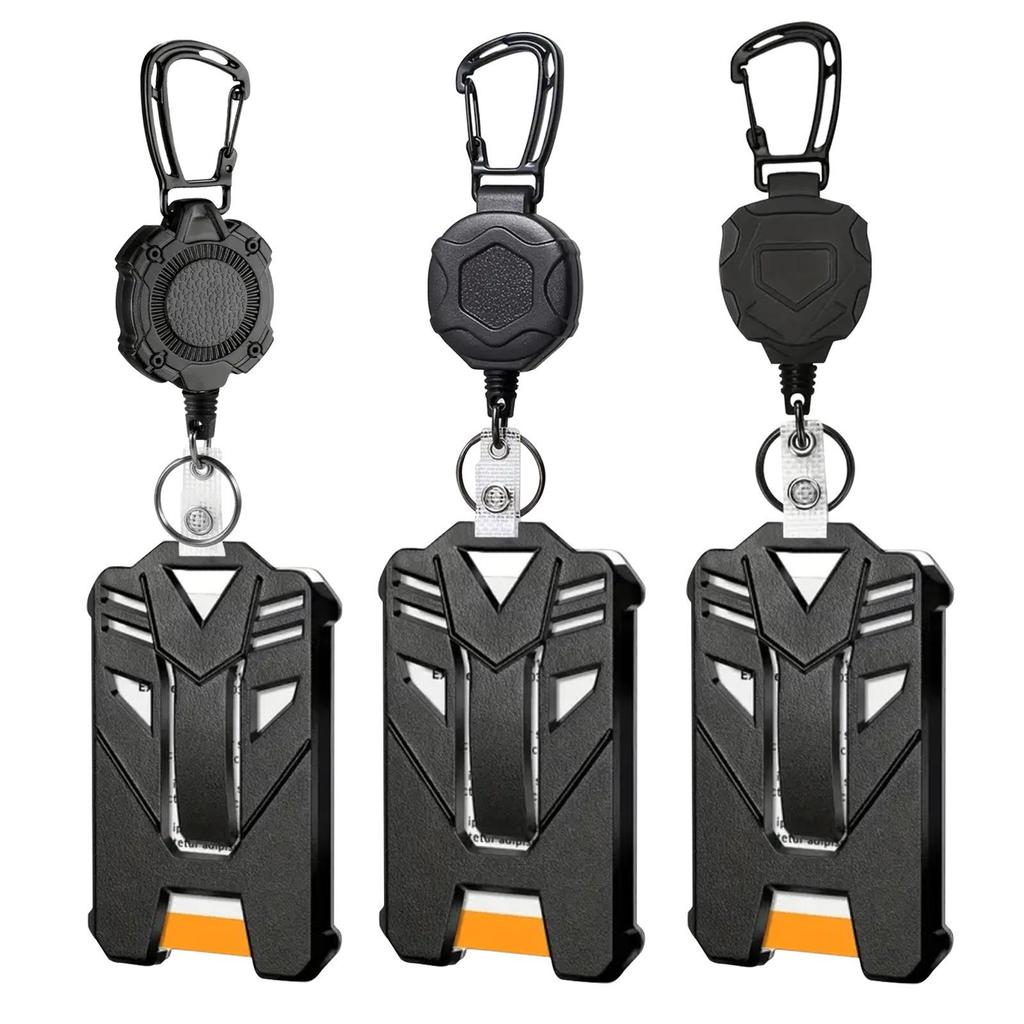 Heavy-Duty Mecha-Style Large Capacity ID Badge Holder with High-Elasticity Retractable Plastic Buckle
