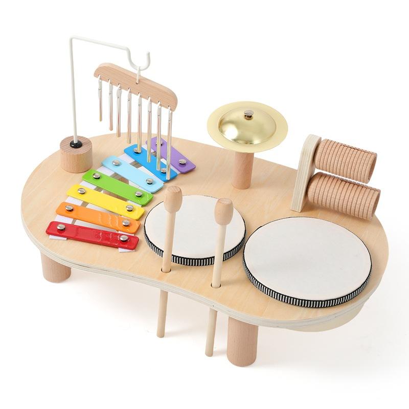 Wooden 7-in-1 Musical Instrument Table for Toddlers - Montessori Percussion Set, Early Learning Rhythm & Beats Desktop Toy, Eco-Friendly Gift for Kids