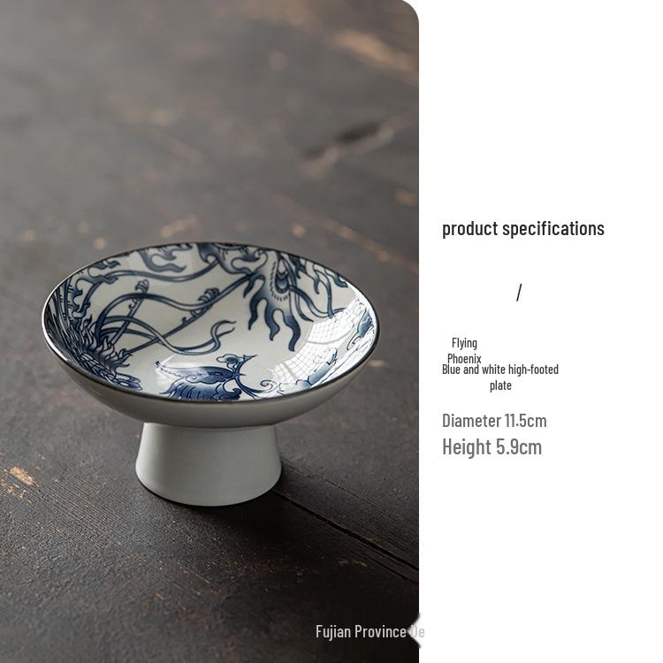 Blue & White Porcelain High-Footed Snack Plate for Desserts & Fruits
