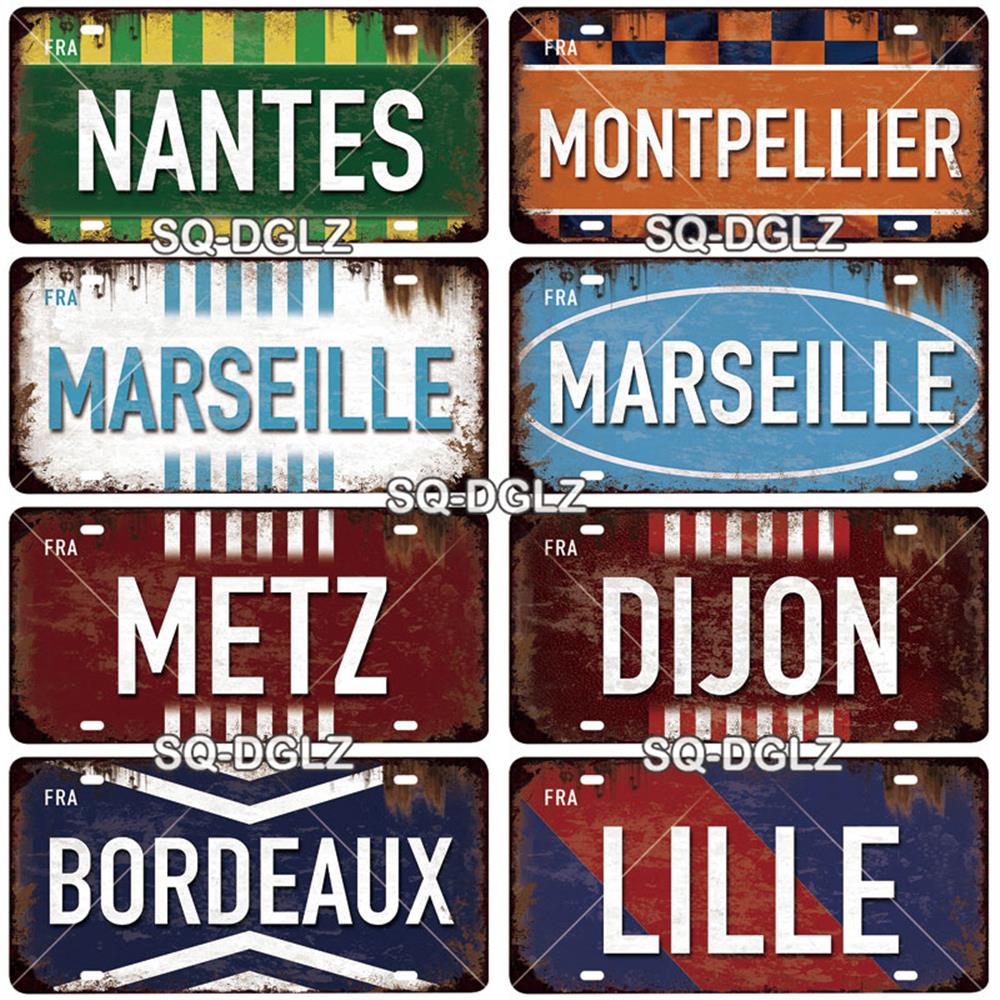 [SQ-DGLZ] Vintage France City Metal Sign Tin Sign Licenses Plate Decor Plaque Metal Vintage Bar Pub Club Home Wall Decoration