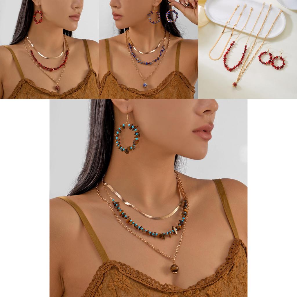 Artistic Womens Necklace And Earrings Set Featuring Alloy Metal Crushed Stone