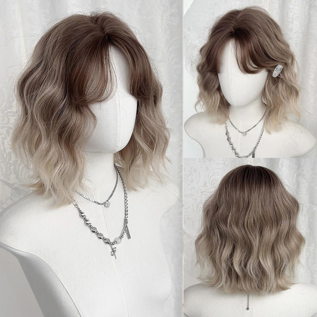 Synthetic Short Wavy Blond Brown Black Purple Wigs For Women Mid Split Hair Daily Party Costume Heat Resistant Fibre