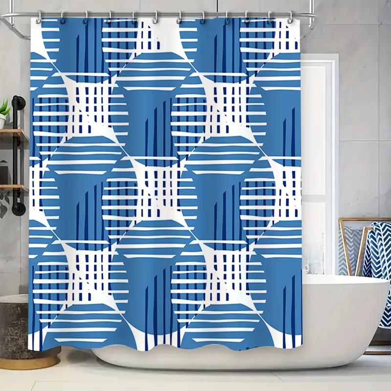 

Blue And White Bath Curtains Modern Stripes Pattern Bathroom Shower Curtain Waterproof Decor 72X84 Inches Blue White Set (1) W60H190(CM)-1 Pcs