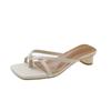 French evening slippers outer women's shoes spring and summer 2025 new thick heel square toe white sandals
