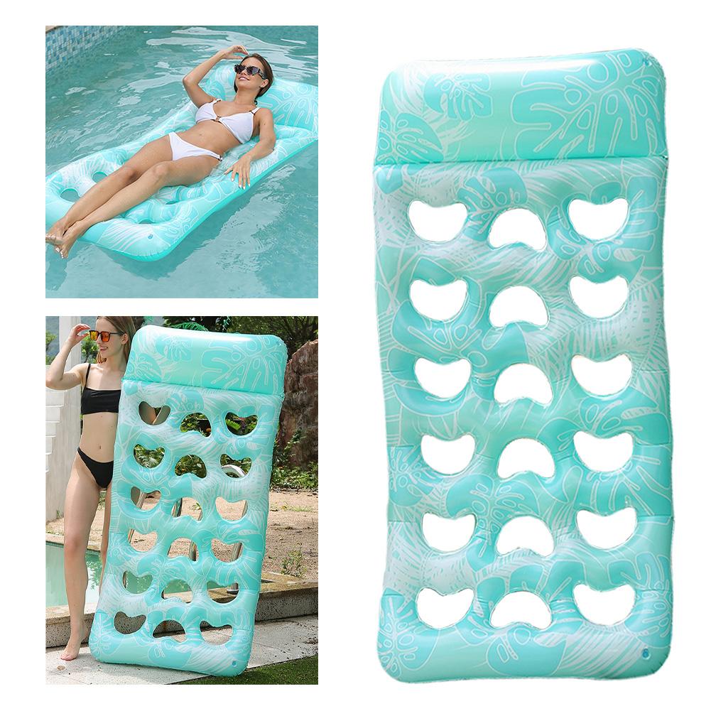 Inflatable Floating Bed with Headrest Inflatable Water Sleeping Bed PVC Floating Lounger Air Mattress for Swimming Pool Party