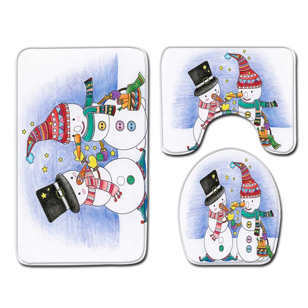 Christmas Shower Curtain Four-Piece Toilet Floor Mat Non-Slip Doormat Water Absorption And Dust-Proof Carpet