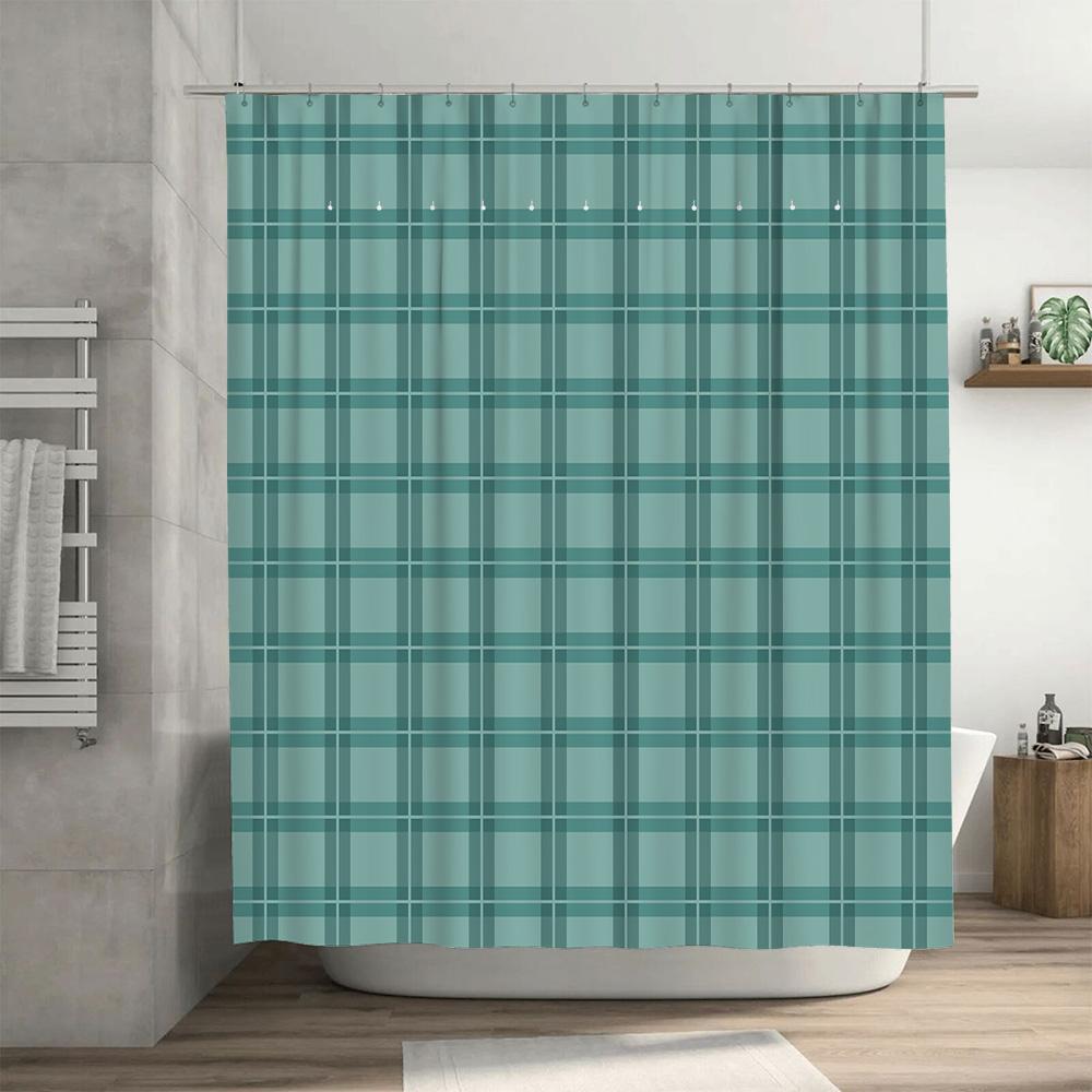 Green Plaid Shower Curtain Waterproof Bathroom Decor for Modern Home Bathrooms with Rings Large Size (72x84)