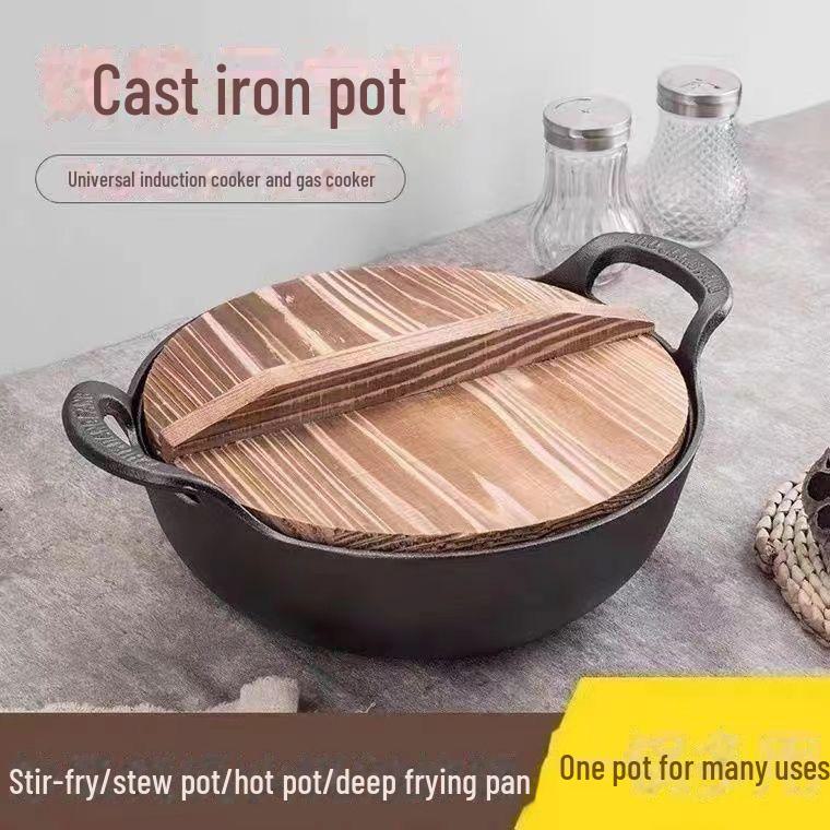 Thickened Cast Iron Double-Ear Stew Pot: Non-Stick & Uncoated Small Frying Pan