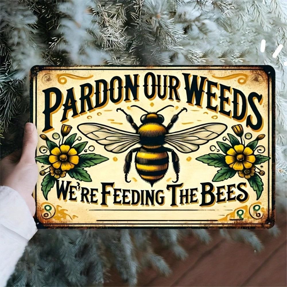 Metal Tin Sign Vintage Bee Wall Art Rustic Floral Decor Garden Sign 8x12 Inch 20x30