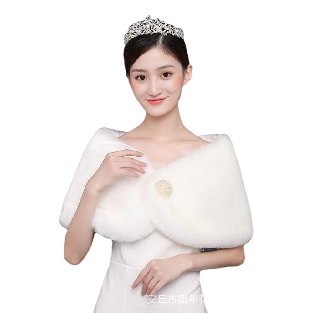 Soft Cloak Rabbit Fur Bow Scarves Faux Fur Bride Shoulder Fake Collar Plush Bowknot Shawl  Daily