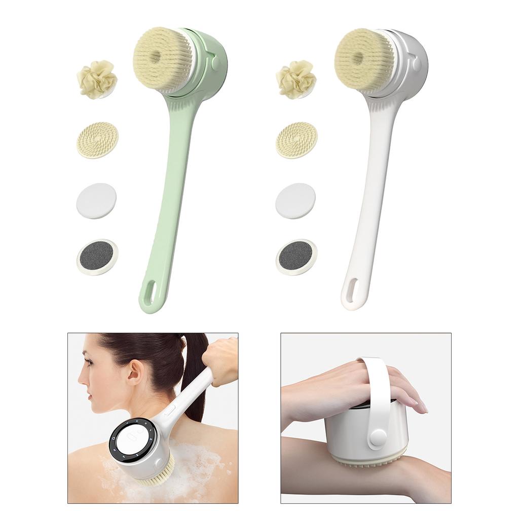 Rotierende Körperbürste mit 5 austauschbaren Köpfen IPX7 Wasserdichtes Design Langer Griff zum Peelen des Rückens & zur Tiefenreinigung
