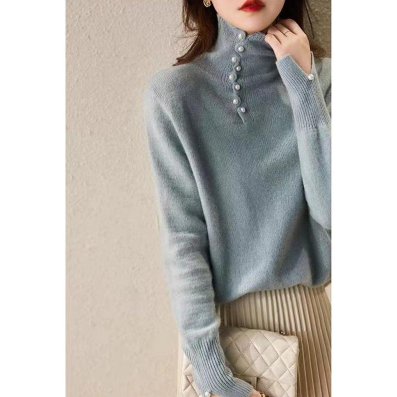 Beauty Online Craftsmanship Design Buttons Warm Turtlenecks Knitted Sweater Women