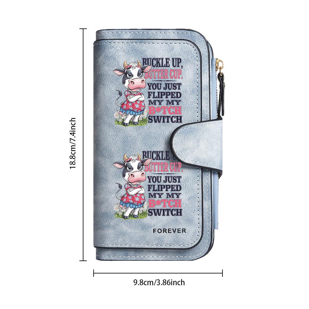 Funny Cow Print Long Wallet Fashion PU Leather Purse Card Holder for Women Daily Use