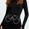 Black Leather Waist Chain Belt for Women, Silver Metal Ring Chain Tassel Body Belt, Adjustable Fashion Dress Jean Belt