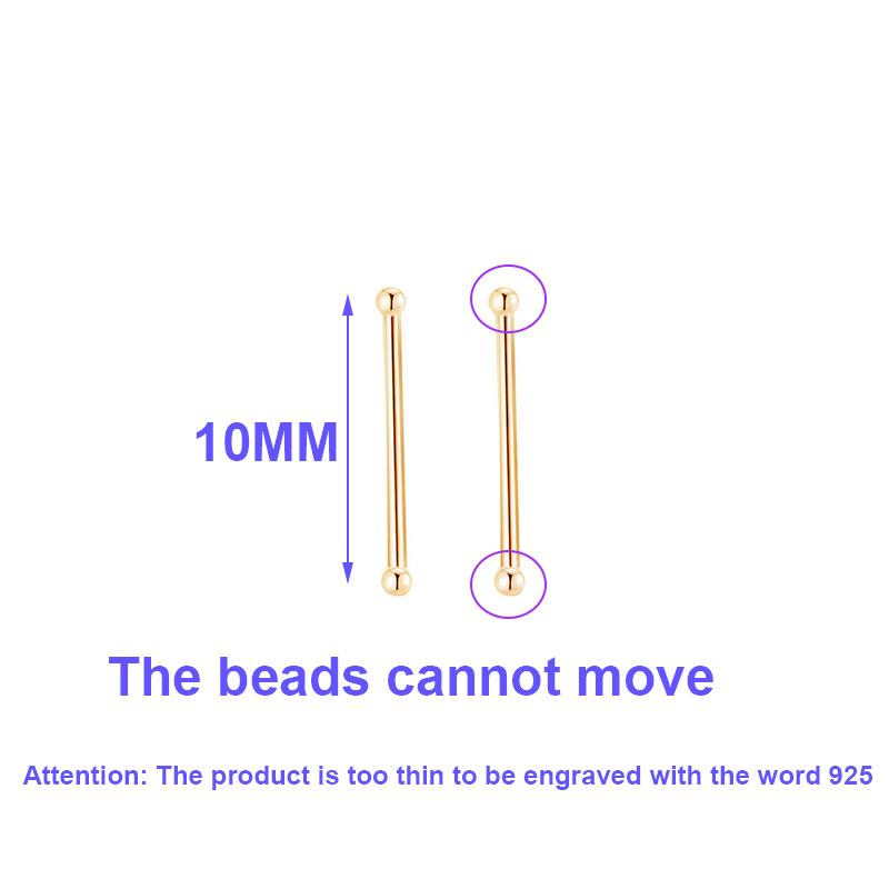 925 Silver 6/8/10MM Pole Length Gold Bead Mini Stud Earring For Women Fine Jewelry Piercing Ear bone Accessories