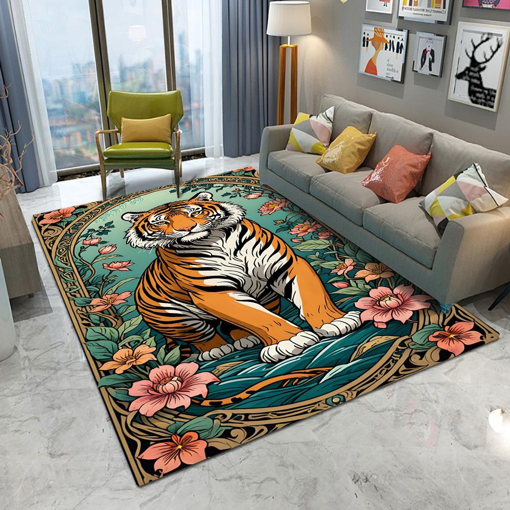 Retro Europa Stil Leopard Tiger Blumen Teppich Wohnzimmer Sofa Schlafzimmer Arbeitszimmer Küche Eingangstürmatte Rutschfest Dekor Teppich