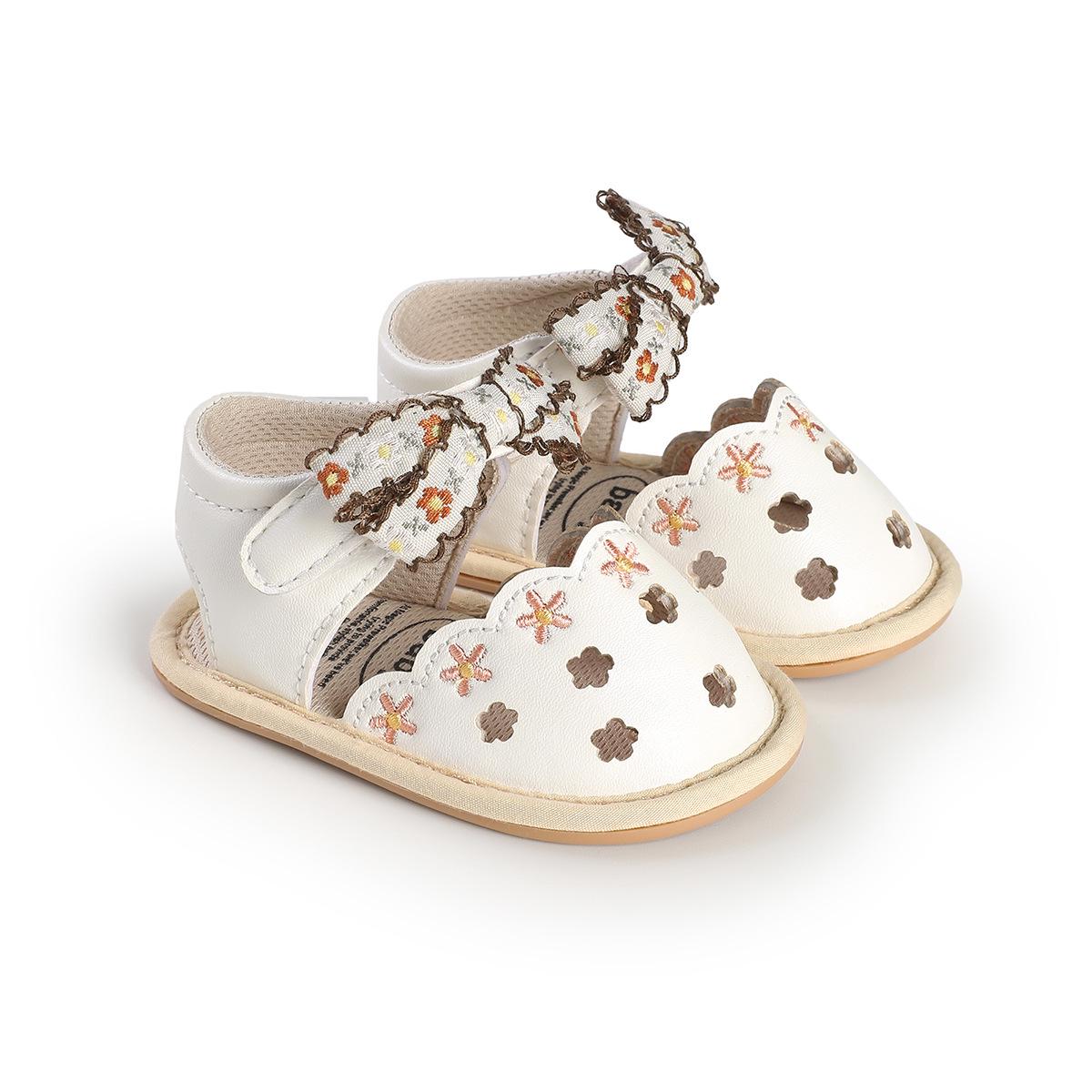 Girls Cherry Embroidery Soft Sole Non-Slip Summer Sandals, Princess Style with Hollow Cut-Out Design