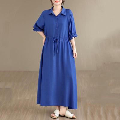 Abito chemisier estivo lungo casual ampio taglie forti a maniche corte vintage nuovo