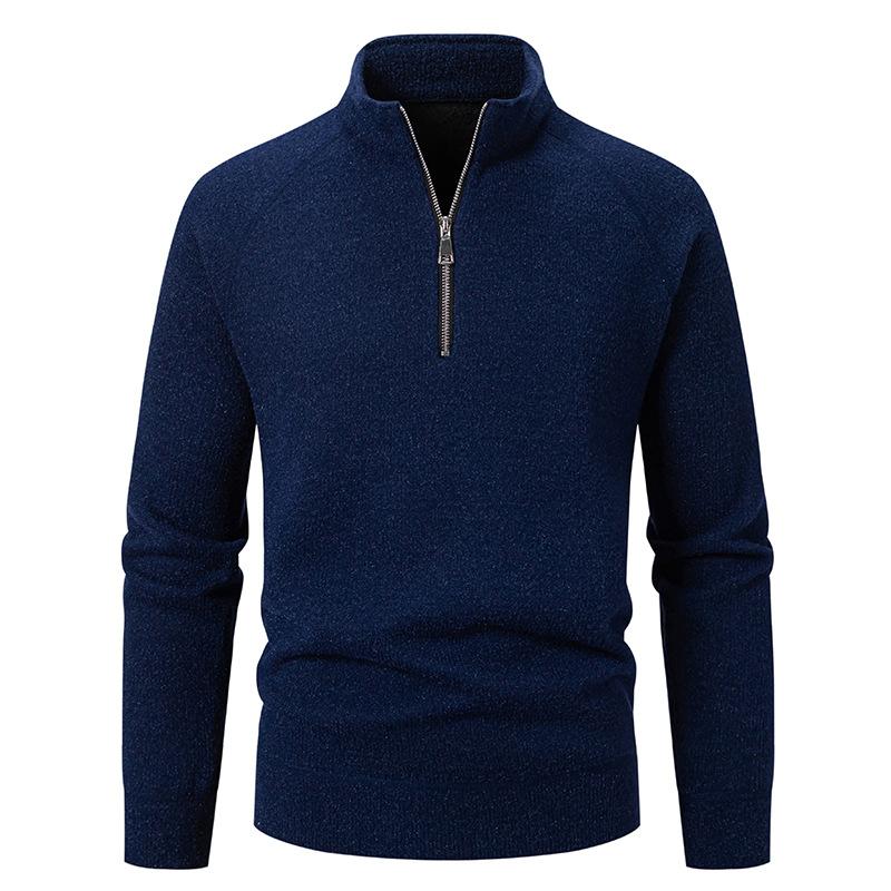 Autumn And Winter Men'S Stand-Up Collar Half-Zipper Knitted Sweater Simple Solid Color Fleece Thickened Casual Sweater Top