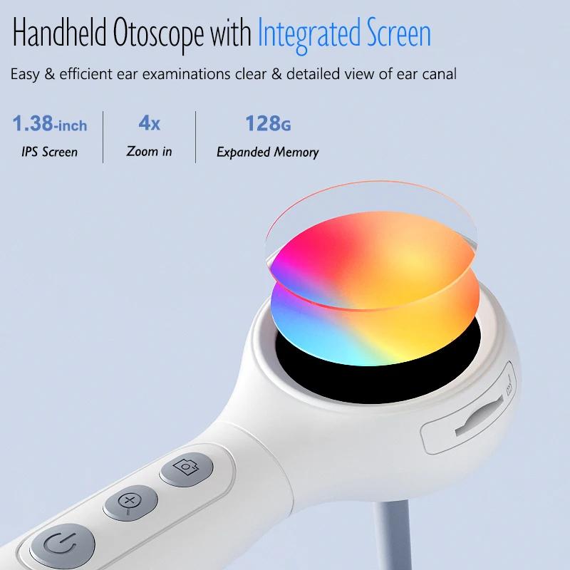 1 Set Video Ear Endoscope Ear Wax Removal Tool Digital Otoscope Camera 1.38'' Screen Hd1080P Visual Ear Cleaner With 8Leds