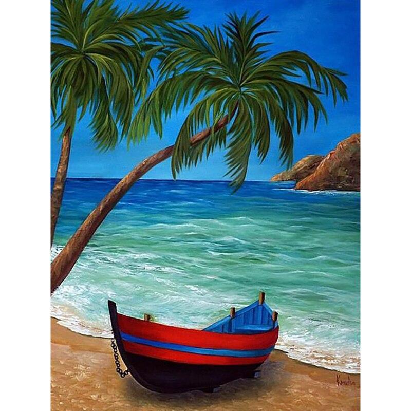 New 5D DIY Diamond Painting Full Round Drill Scenery Cross Stitch Sea View Boat Diamond Embroidery Crafts Home Decor Gift