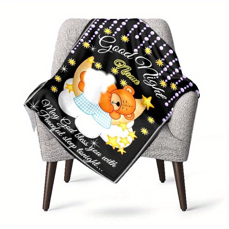 Goodnight Bear Customize Your Name Blanket Used For Chair Office Sofa Bed Camping Soft And Warm Giving Friends And Relatives Birthday Gifts Graduation