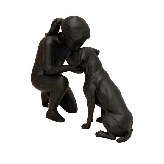 3D Printed Women Dog Figurine, Girls Pet Friendship Decorative Statue Sculpture for Living Room Home Office Shelf, Gift for Dog Lovers