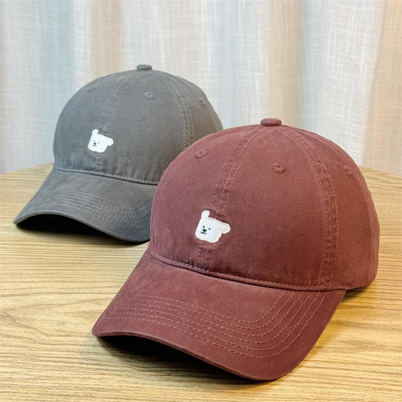 Bear Embroidered Hat Baseball Cap Women's New Four-season Versatile Curved Brim Soft Top Cap Ins