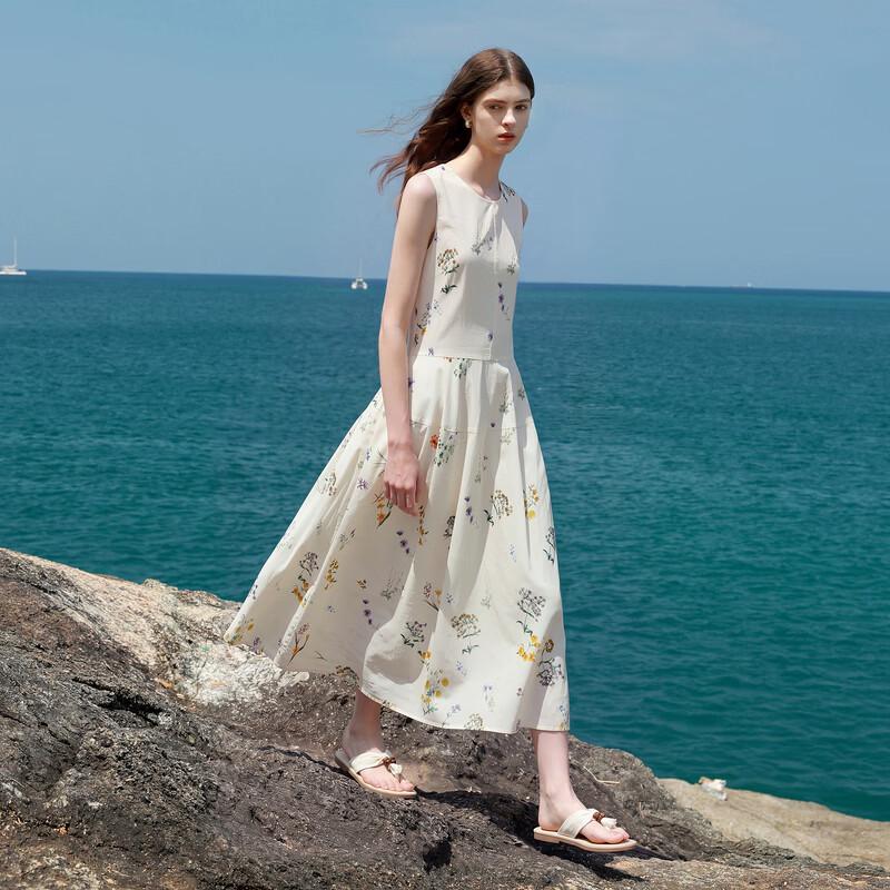Sancai Women's 2026 Summer French Floral 100% Cotton A-Line Maxi Dress