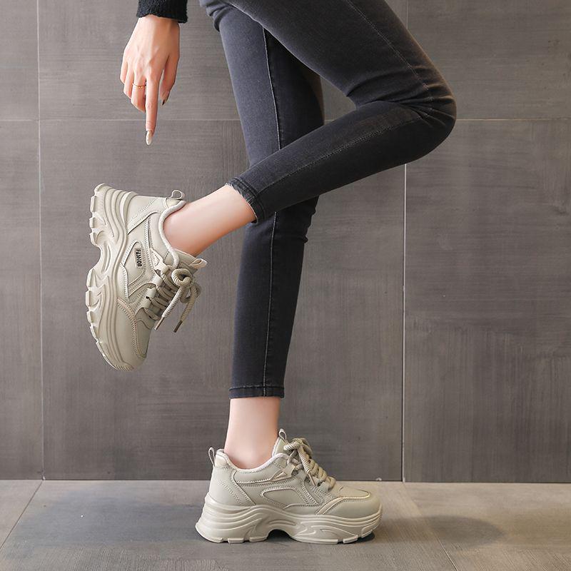 Fleece-Lined Leather Women's Sneakers: Trendy, Lightweight, Height-Boosting Casual Winter Shoes