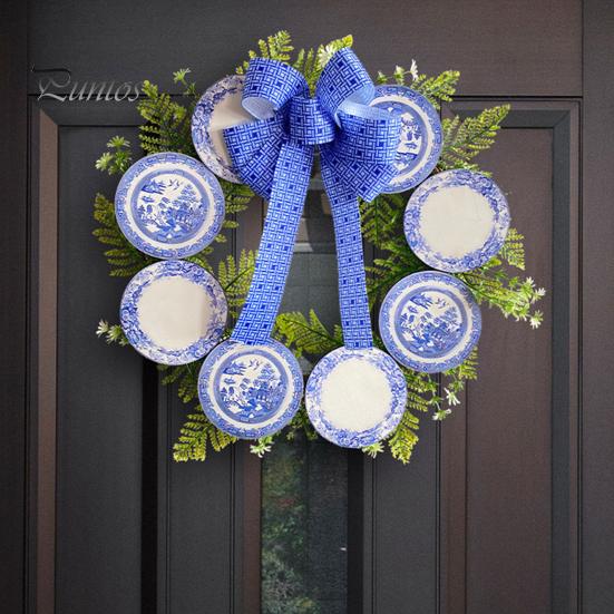 

Дверной венок из ротанга, искусственный лист, прозрачный принт, китайский стиль, керамический лук, декор, изысканный круглый настенный венок для дома, свадьбы, украшения фермерского дома, венок