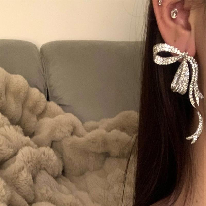 Exaggerated Earrings High-Grade Sense Luxury Diamonds Bowknot Earrings 2023 Trend Sweet Earrings Female Summer Style