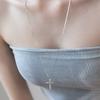 (92.5 Silver) Cubic Cross Pendant Long Necklace Nz2484