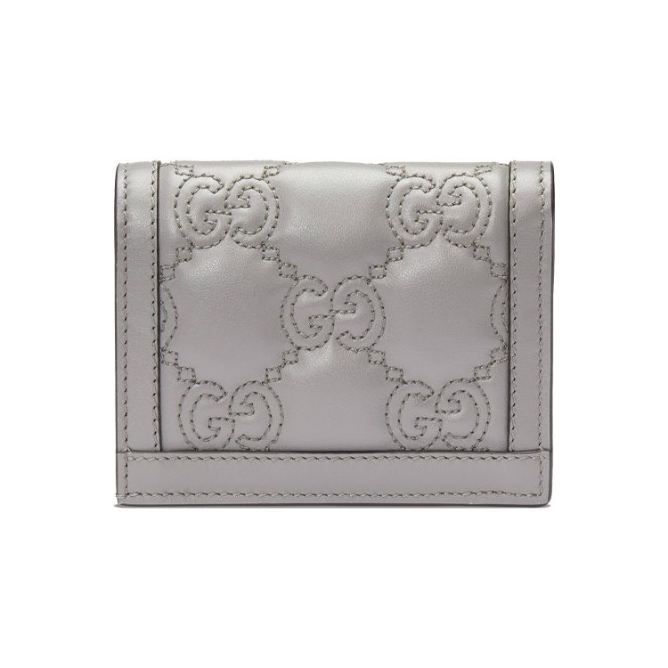 Gucci GG Matelassé Gold Logo Folded Design 5 Card Slot Leather Clutch Wallet Women wallet Gray 723786-UM8IG-1275