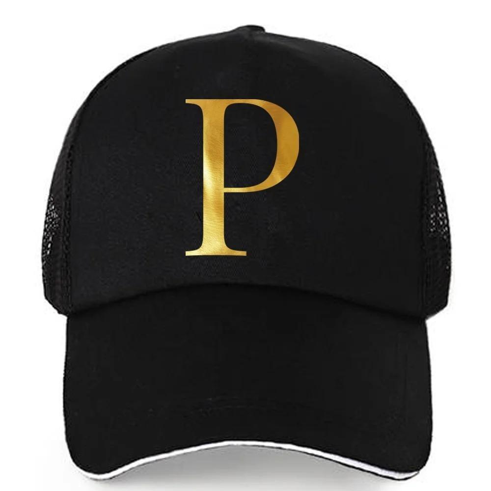 1pc AmaBe Hip-Hop Baseball Cap with Golden Letter Print, Adjustable Hook & Loop Closure, Breathable Mesh Back, Lightweight Stret