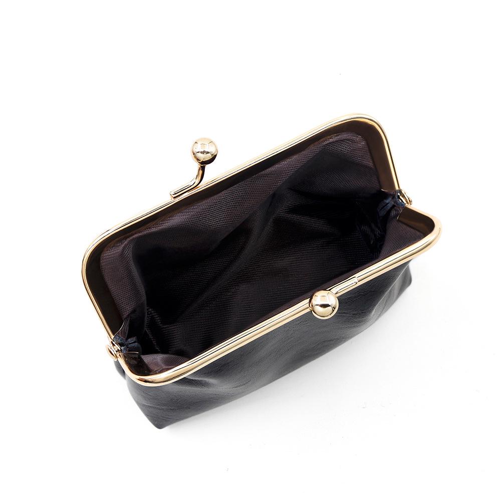 Retro Leather Mini Coin Purse with Gold Clip - Large Capacity