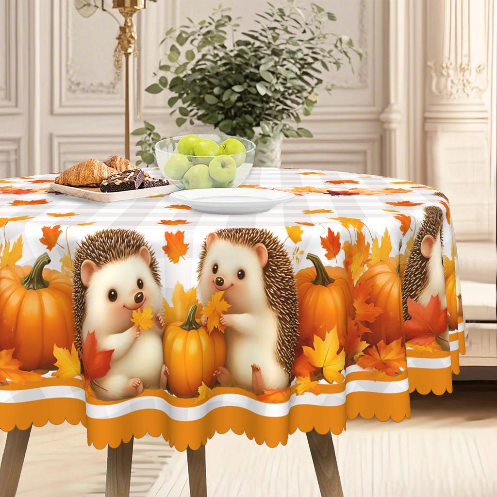 Autumn Theme Cartoon Tablecloth, Hedgehog Maple Leaf Pumpkin Print, Waterproof And Oil-Proof Material Dining Table Coffee Table Decorative Cloth