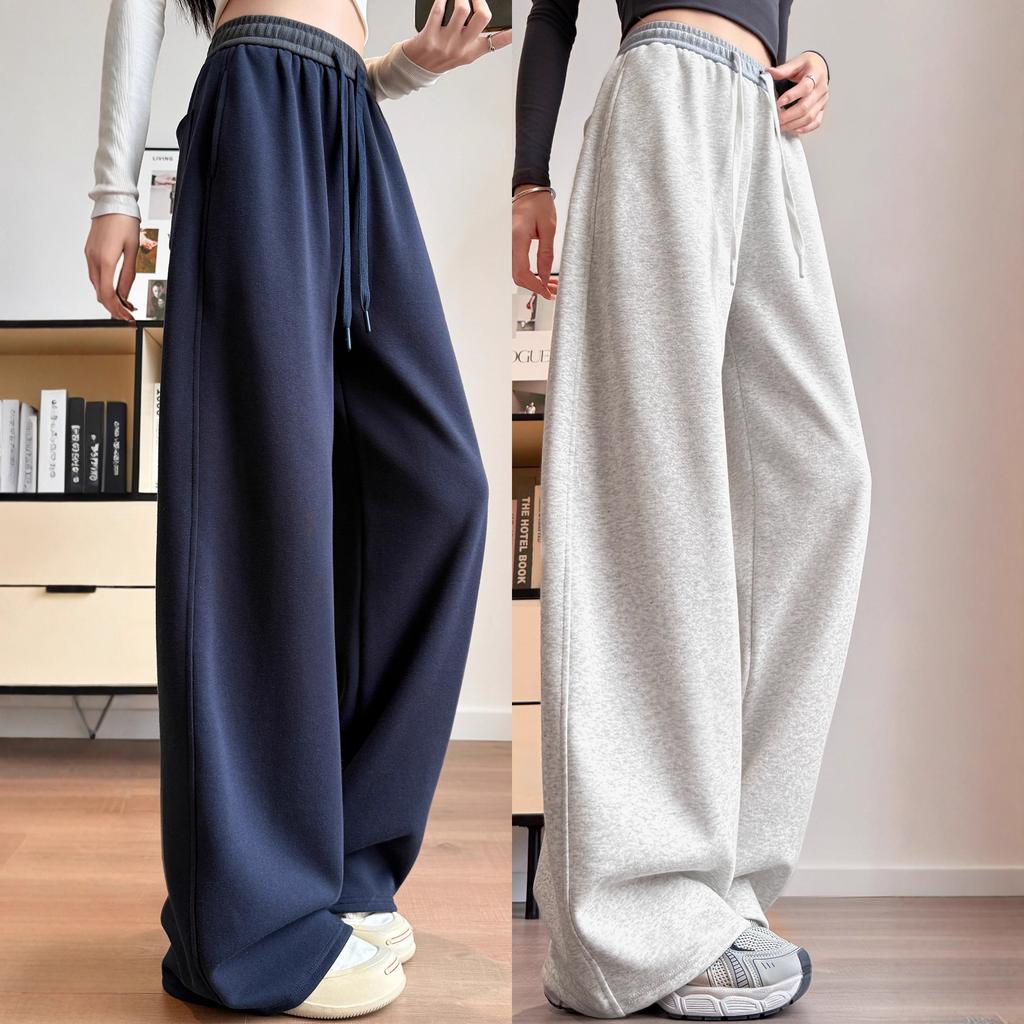 Navy blue sweatpants women's autumn new casual lazy wind large size loose straight wide-leg pants