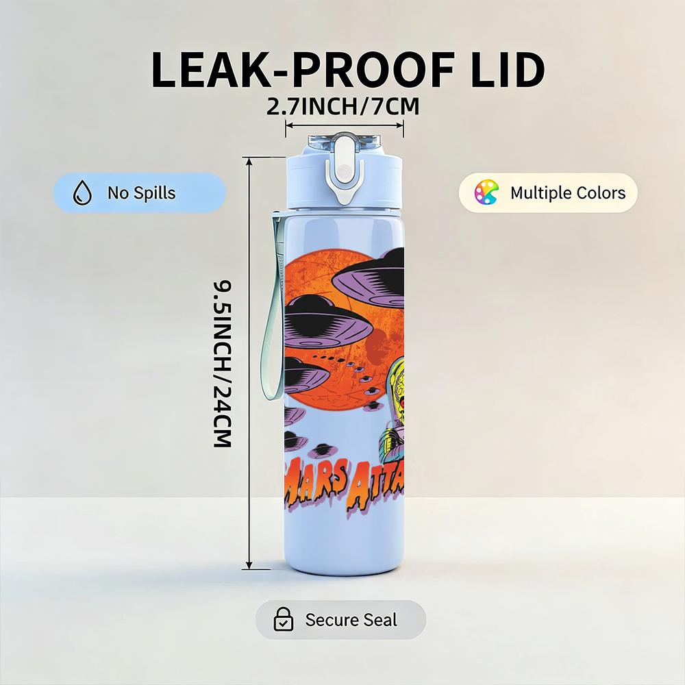 1PC Retro Orange Planet Space Abstract Print 750ml Portable Sports Water Bottle Leakproof Gym Outdoor Travel Drink Cup