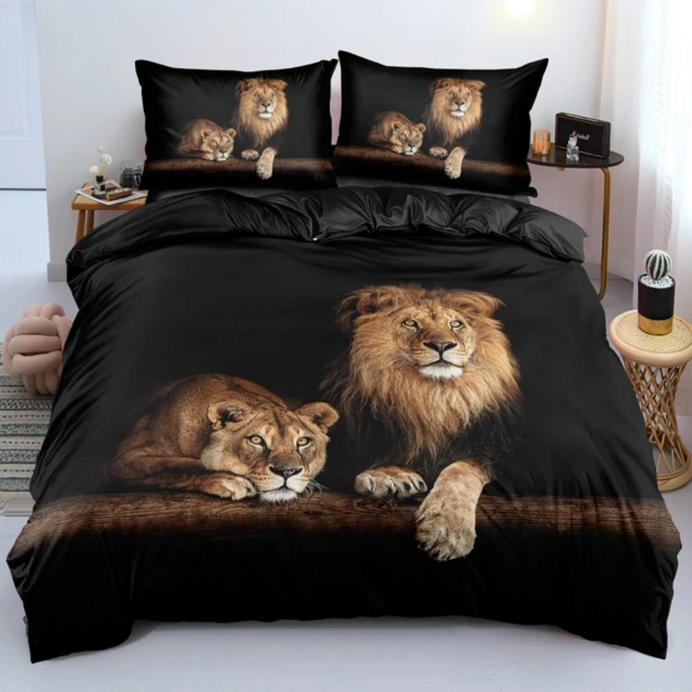 Strong Lions Tiger Bedding Sets Flame Wolf Duvet Cover Single Queen King Full Size Kids Women Rose Room Decor 2/3pcs Bedclothes