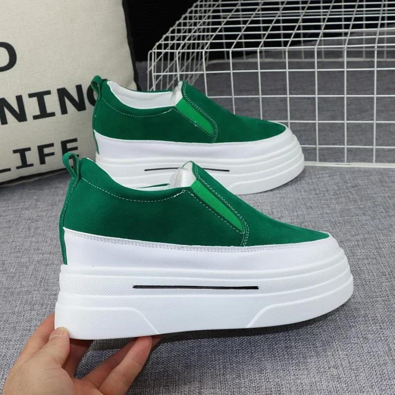 Fashion 2025 Spring 8cm Inner Heightening Women's Shoes Autumn New Fashion Lazy Shoes Slip-on Muffin Thick-soled Loafers Casual Shoes