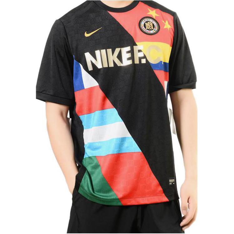 Nike Retro Casual Letter Print Breathable Soccer Commemorative Short Sleeve T-Shirt Men Tops Black 886873-012