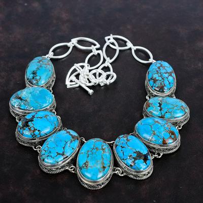 Collar de Piedra Preciosa Turquesa Tibetana Joyería Vintage Collar de Plata de Ley 925 Collar de Cadena Ajustable Collar Hecho a Mano Regalo de Compromiso