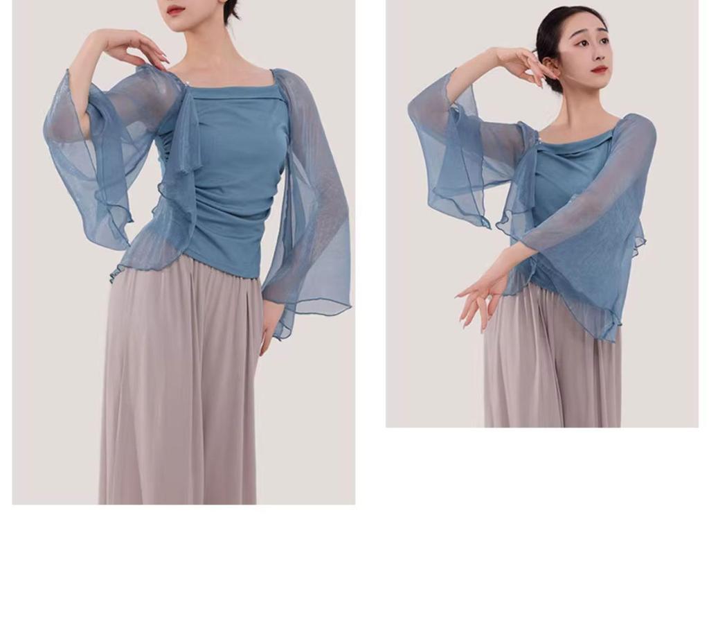 Women's Mesh Long Sleeve Dance Top - Body Shaping, Autumn/Winter, Classical Chinese Style