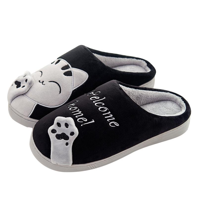 Winter Women's Cute Cartoon Closed Heel Velvet Slippers - Non-slip, Warm, Indoor Cotton Fur for Couples