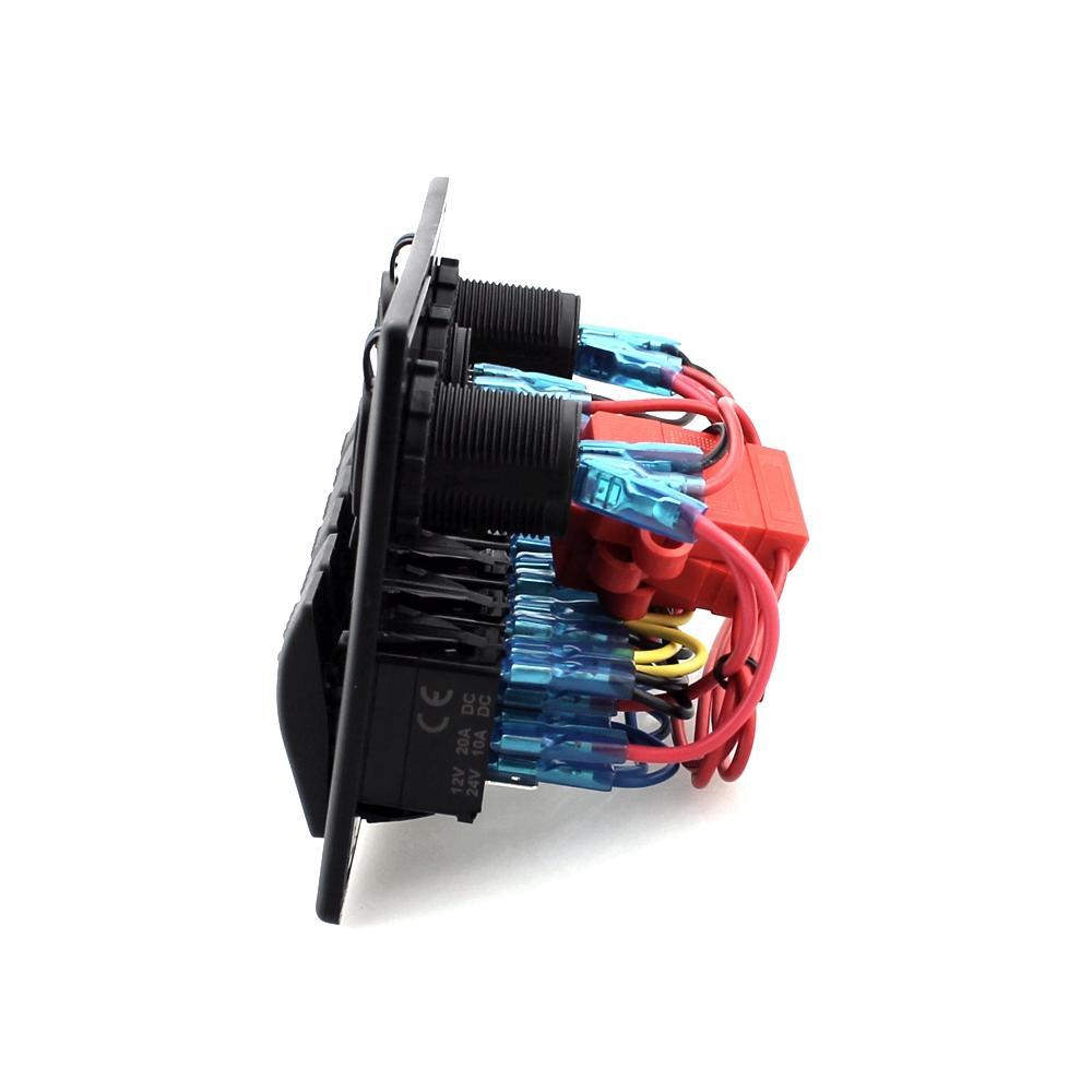 Gang Marine Boat Rocker Switch Panel With Fuse 3.1A Dual USB Slot Socket + Digital Voltage Display + Cigarette Lighter LED Light