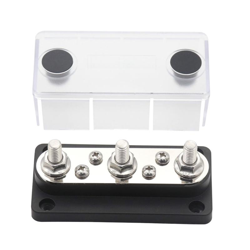 Busbar Power Case DC48V 150A High Current Battery Junction Terminal Block with Cover for Automotive Boat Marine Truck чёрный