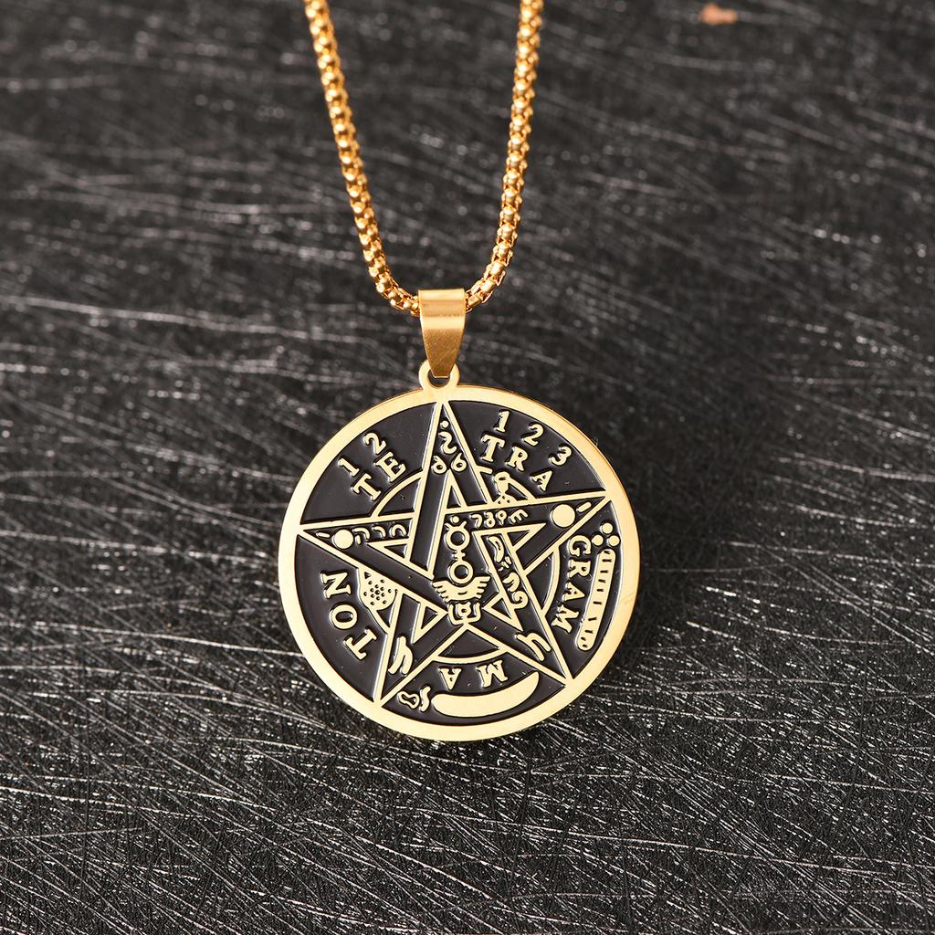 Salomons pentagramsigill Kabbalah hänge fyrtecknigt gudanamn amulett smycken rostfritt stål halsbandshänge